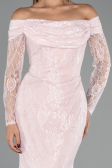 Robe de Soirée Longue Dantelle Poudre ABU5617