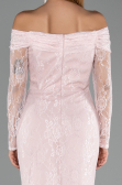 Robe de Soirée Longue Dantelle Poudre ABU5617