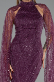 Robe de Soirée Longue Perlé Prune ABU6154