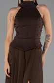Robe de Soirée Longue Mousseline Brun ABU6550