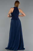 Robe de Soirée Longue Mousseline Bleu Marine ABU6550