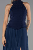 Robe de Soirée Longue Mousseline Bleu Marine ABU6550