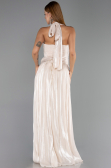 Robe de Soirée Longue Mousseline Beige ABU6551