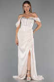 Robe de Soirée Longue Mousseline Beige ABU6496