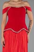 Robe de Soirée Longue Mousseline Rouge ABU6203