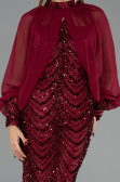 Robe de Soirée Longue Squameuse Rouge Bordeaux ABU6298