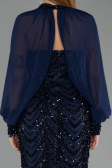 Robe de Soirée Longue Squameuse Bleu Marine ABU6298
