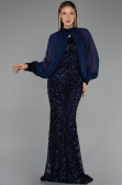 Robe de Soirée Longue Squameuse Bleu Marine ABU6298