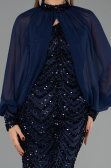 Robe de Soirée Longue Squameuse Bleu Marine ABU6298
