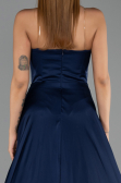 Robe de Soirée Longue Satin Bleu Marine ABU6553