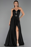 Robe de Soirée Longue Satin Noir ABU6553