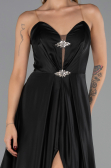 Robe de Soirée Longue Satin Noir ABU6553