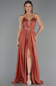 Robe de Soirée Longue Satin Marron Clair ABU6553