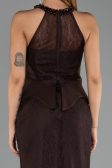 Robe de Soirée Longue Dantelle Brun ABU6425