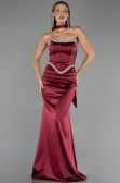 Robe de Soirée Longue Satin Rouge Bordeaux ABU6554