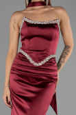 Robe de Soirée Longue Satin Rouge Bordeaux ABU6554