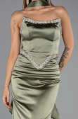 Robe de Soirée Longue Satin Kaki ABU6554