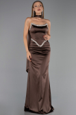 Robe de Soirée Longue Satin Brun ABU6554