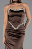 Robe de Soirée Longue Satin Brun ABU6554