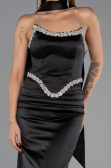 Robe de Soirée Longue Satin Noir ABU6554