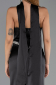 Robe de Soirée Longue Satin Noir ABU6554