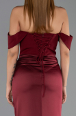 Robe Queue de Poisson Longue Satin Rouge Bordeaux ABU6525