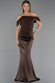 Robe Queue de Poisson Longue Satin Brun ABU6525