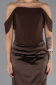 Robe Queue de Poisson Longue Satin Brun ABU6525