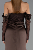 Robe de Soirée Longue Satin Brun ABU6555