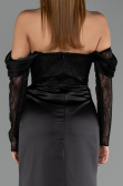 Robe de Soirée Longue Satin Noir ABU6555