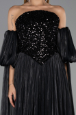Robe de Soirée Longue Mousseline Noir ABU6533