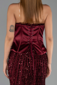 Robe de Soirée Longue Squameuse Rouge Bordeaux ABU6556