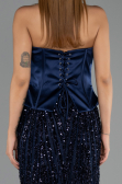 Robe de Soirée Longue Squameuse Bleu Marine ABU6556