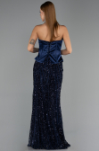Robe de Soirée Longue Squameuse Bleu Marine ABU6556