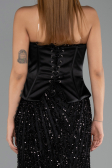 Robe de Soirée Longue Squameuse Noir ABU6556
