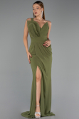Robe de Soirée Longue Mousseline Vert Huile ABU6500