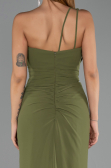 Robe de Soirée Longue Mousseline Vert Huile ABU6500