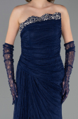 Robe de Soirée Longue Dantelle Bleu Marine ABU6562