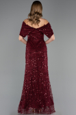 Robe de Soirée Longue Dantelle Rouge Bordeaux ABU6119