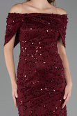 Robe de Soirée Longue Dantelle Rouge Bordeaux ABU6119