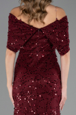 Robe de Soirée Longue Dantelle Rouge Bordeaux ABU6119