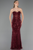 Robe de Soirée Longue Perlé Rouge Bordeaux ABU6564