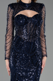 Robe de Soirée Longue Perlé Bleu Marine ABU6564