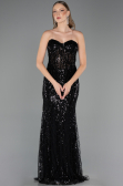 Robe de Soirée Longue Perlé Noir ABU6564
