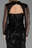 Robe de Soirée Longue Perlé Noir ABU6564