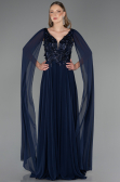 Robe de Soirée Longue Mousseline Bleu Marine ABU6566