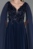 Robe de Soirée Longue Mousseline Bleu Marine ABU6566