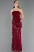 Robe de Soirée Longue Perlé Rouge Bordeaux ABU6567