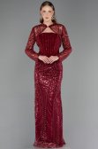 Robe de Soirée Longue Perlé Rouge Bordeaux ABU6567