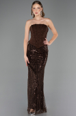 Robe de Soirée Longue Perlé Brun foncé ABU6567